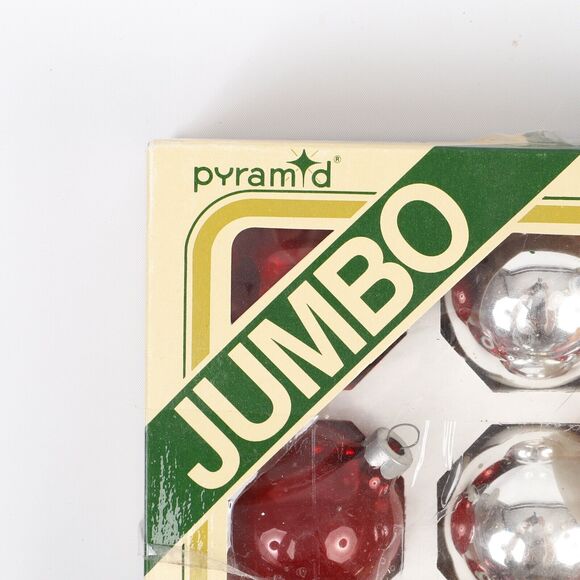 Vintage Pyramid Jumbo 2” Round Christmas Bulb Ornaments 15ct Red & Silver USA - Picture 3 of 10